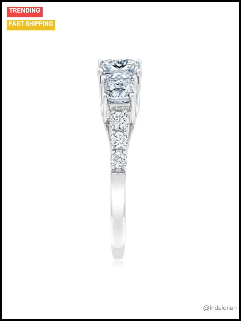 2 Ct Princess 3 Stone Moissanite Bridal Set Platinum Plated Silver